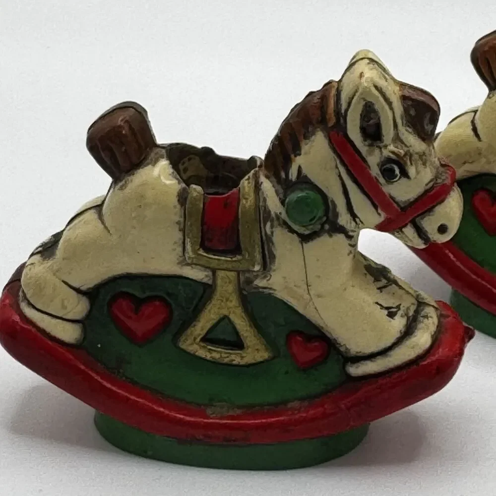 Holiday Memories Rocking Horse Mini Candle Holders Set of 2 Vintage Christmas